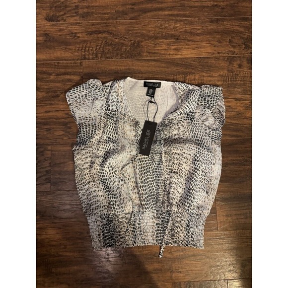 Rachel Zoe Sz XS Metallic Snake Print Blouse Tie Neck-Flutter Sleeves NWT - Picture 2 of 6